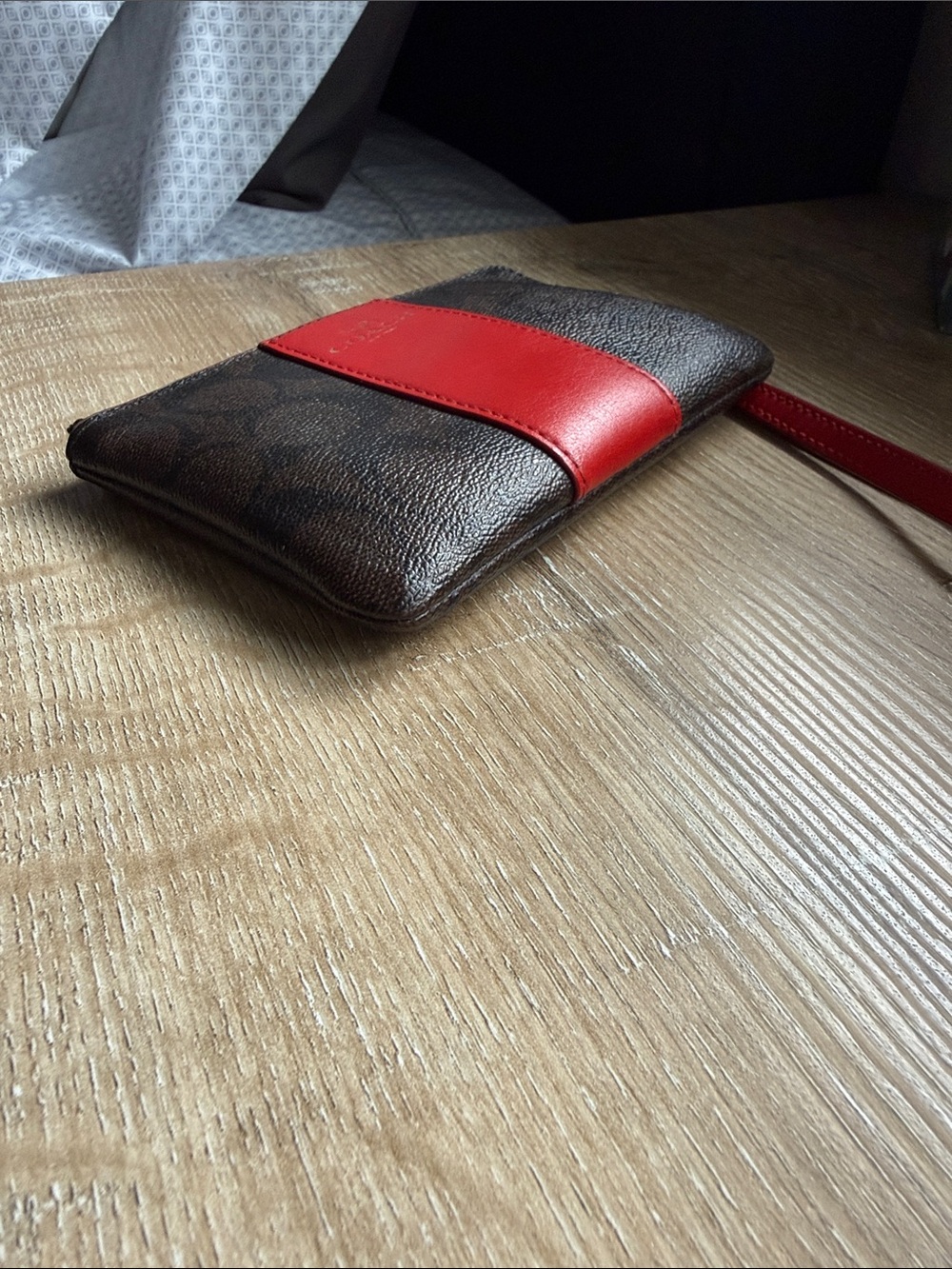 COACH Signature Wristlet - Brown with Red Stripe - Picture 6 of 6